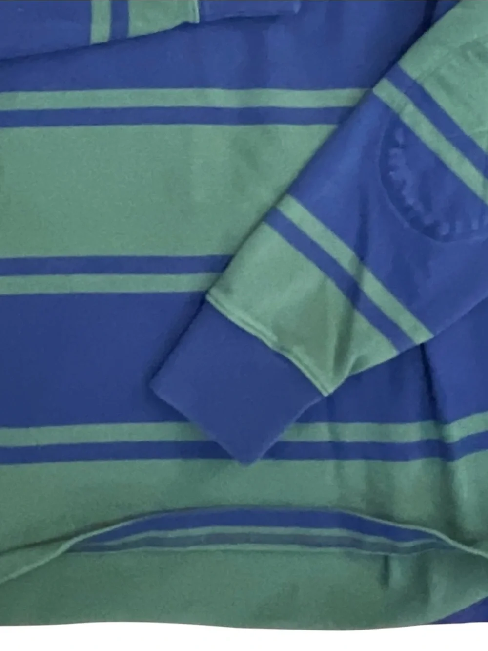 J.Crew Oarsman Rugby Polo Men’s M Green Blue Stripe Long Sleeve Elbow Patch